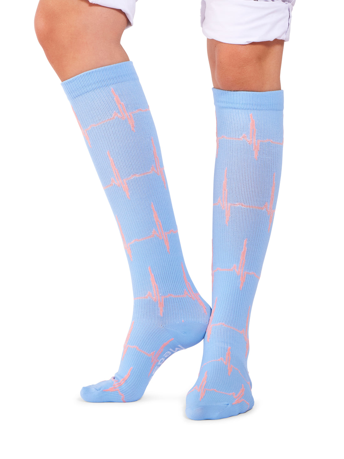 Compressiesokken ECG Blauw Roze - Hartslag