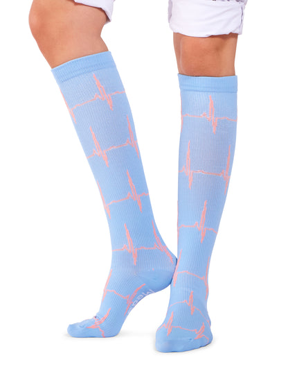 Compressiesokken ECG Blauw Roze - Hartslag